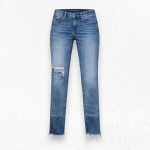 Polo Ralph Lauren Medium Wash Distressed Raw Hem Tompkins Skinny Jeans Size 26
